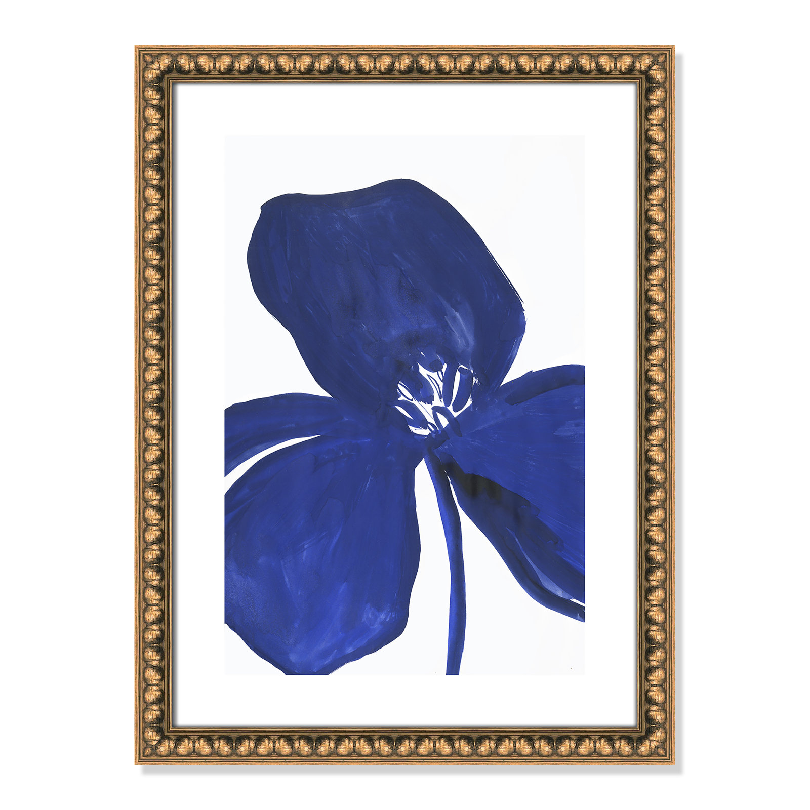 Clarisse "Indigo Petal II" Painting, 24" H x 18" W x 1.13" D, Gold Bead Framed Paper