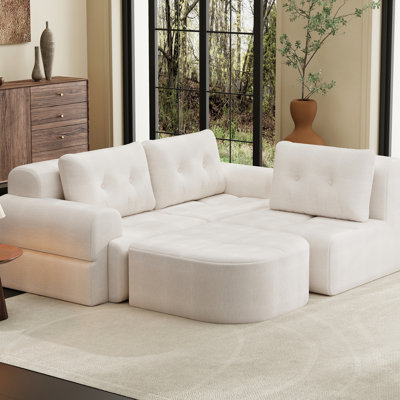 Canapé modulaire surdimensionné avec méridienne, structure en mousse, 3 places, revêtement en chenille tissée, idéal pour les moments de convivialité dans le salon, profondeur 115,2 cm, hauteur 34,42 cm