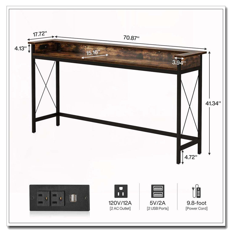 Table de canapé avec prise électrique, console