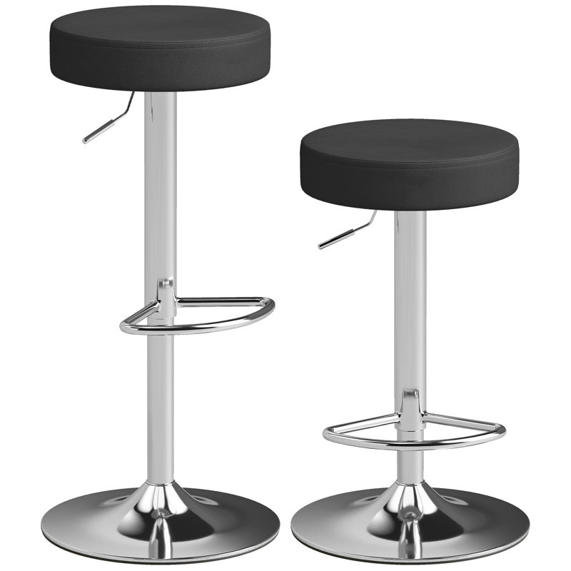 Swivel Upholstered Adjustable Height Counter Stool with Metal Frame, Black