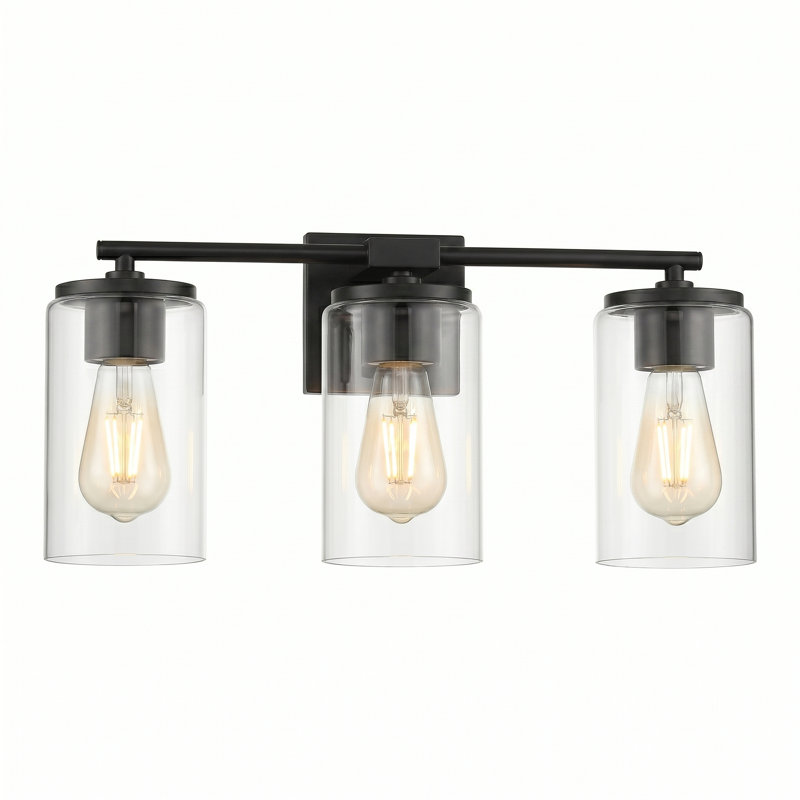 Éclairage pour salle de bain 3 lumières avec abat-jour en verre transparent Gabi, Noir mat, 3 Lights