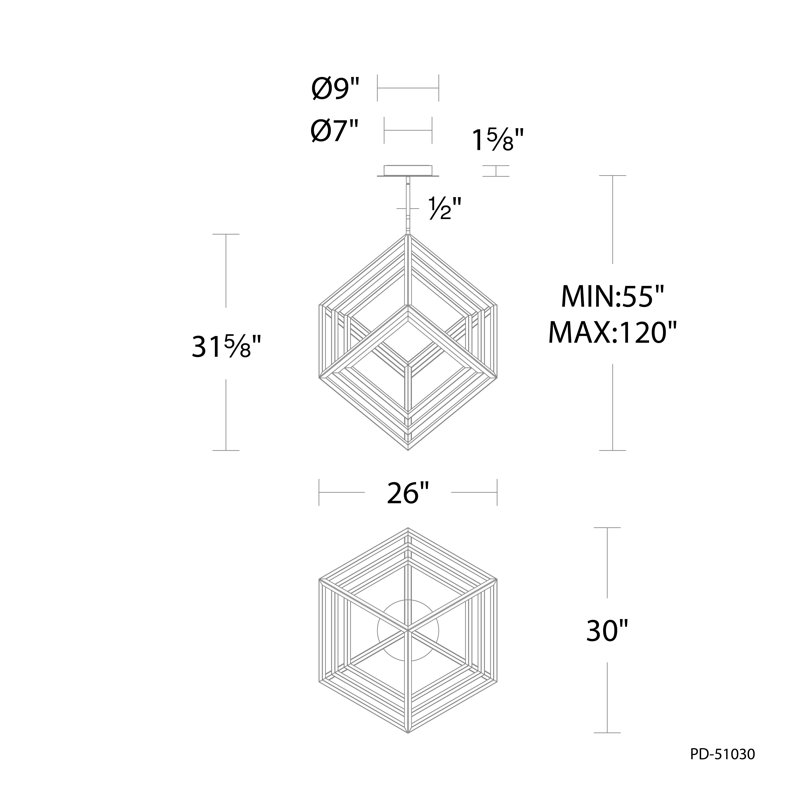 Nicolini Dimmable LED Square / Rectangle Chandelier, 30" H x 30" W x 30" D