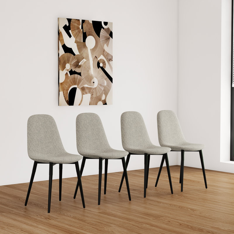 4 chaises de salle à manger modernes - tissu de velours beige avec pieds en métal courbés et noirs pour la cuisine 4 rembourrage de bruit