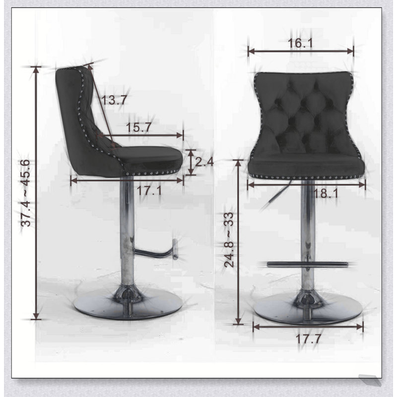 Tabourets de bar pivotants en velours à hauteur réglable de 25 à 33 pouces, base chromée moderne pour plus de confort et de style