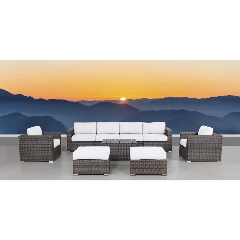 Denyah 8-Person Patio Seating Set with Sunbrella Cushions, Brown