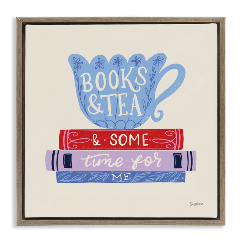 Cadre flottant avec livres «Tea Time For Me» par Becky Thorns, Cadre flottant orme Montalcino, H 18 po x l 18 po