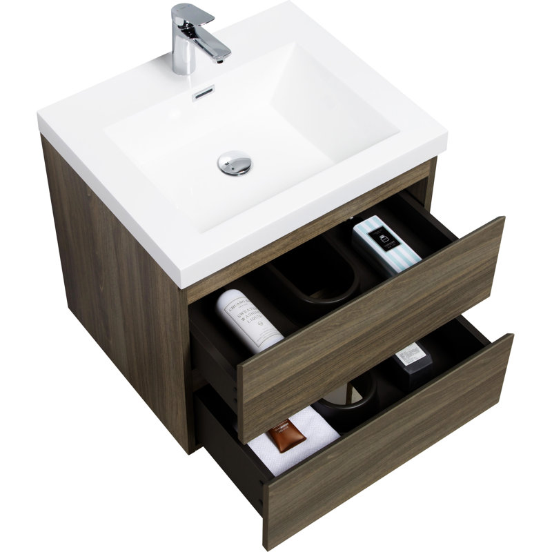 Meuble-lavabo 24 po avec résine et tiroir, Gris