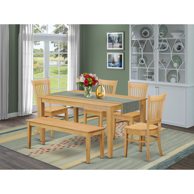 6 Piece Dining Room Furniture Set Contains a Rectangle Kitchen Table and 4 Dining Chairs with a Bench, 36x60 Inch, Oak