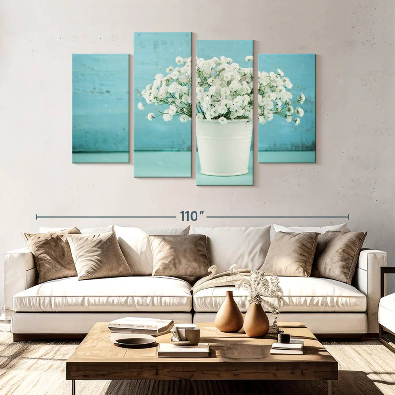 Harnek Gypsophila dans un vase blanc, H 54 po x l 84 po