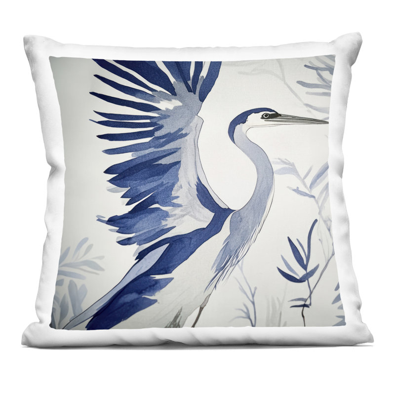 Coussin décoratif imprimé Blue Heron dans des tons froids par Mona Grace, Oiseau 1