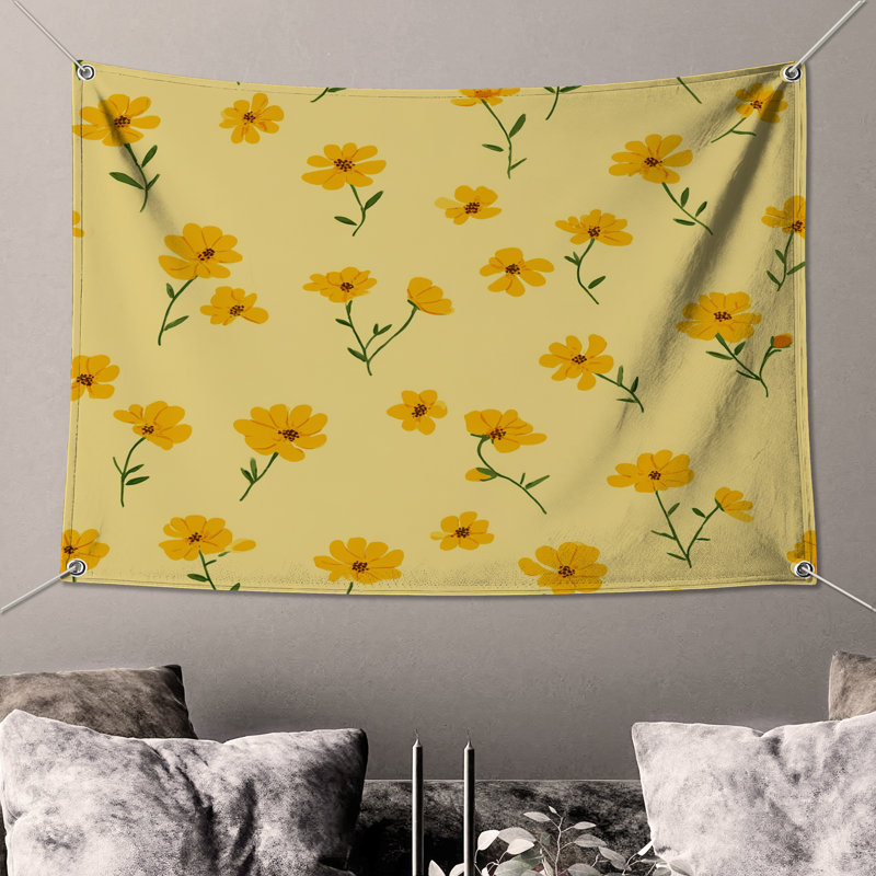 Tapisserie murale fleurs - décoration murale florale, 50in H x60in W with 4 Grommets