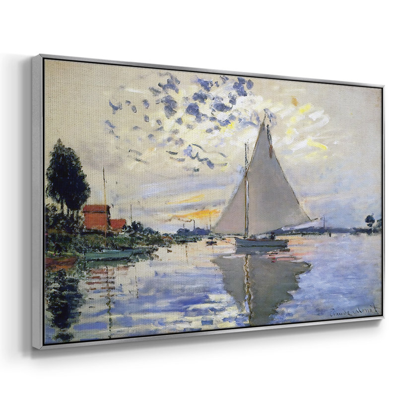Voilier au petit sur toile, Argent, H 41 po x l 27 po x P 2 po