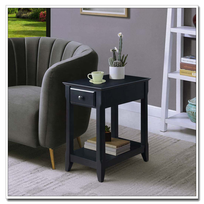 Table d'appoint noire avec tablette inférieure, Noir
