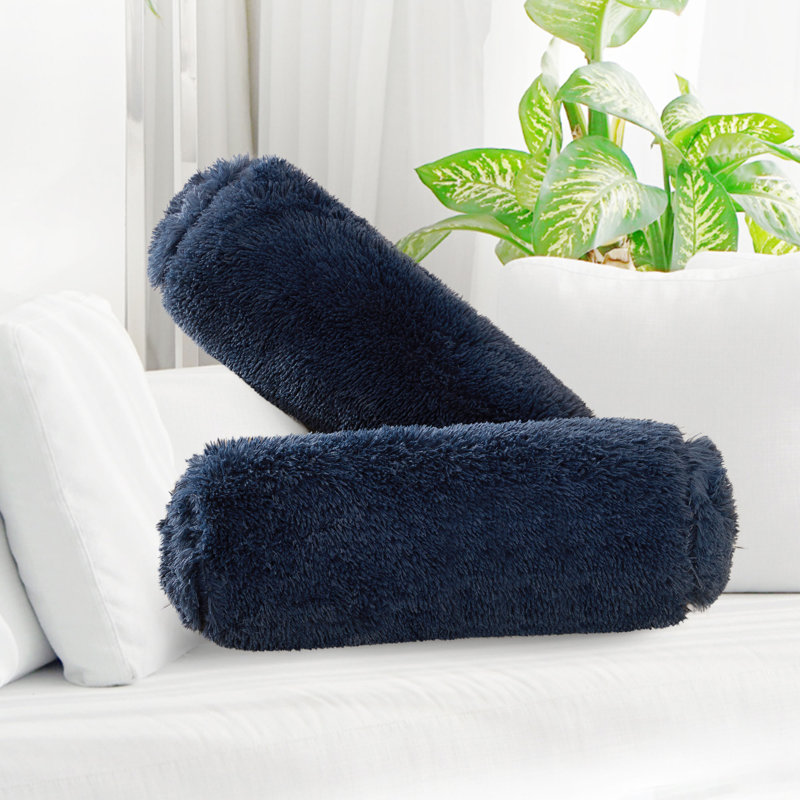Faux Fur Reversible Throw Pillow, Navy