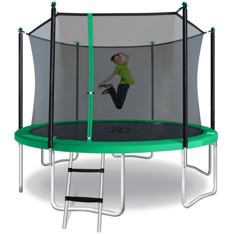 Sportspower TruJump 12' Round Trampoline with Safety Enclosure & with Lifetime Warranty on Jump Mat, Green