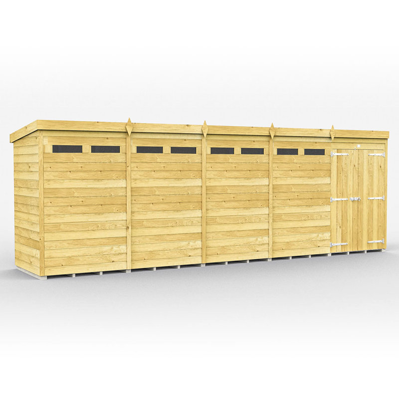 20ft x 4ft Pent Security Shed - Double Door