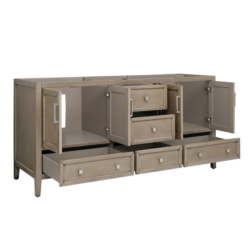 Overstreet 73'' Double Bathroom Vanity with Carrara Marble Top, Gray Oak