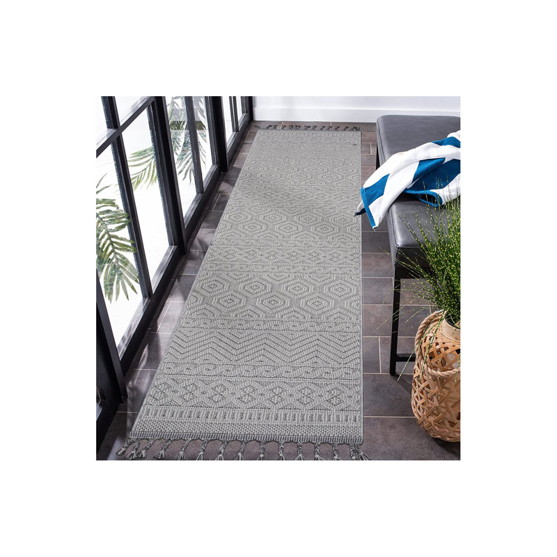 Collection 2X8 Geometric Indoor/Outdoor Area Rug, Runner 2'2" x 8', Light Gray