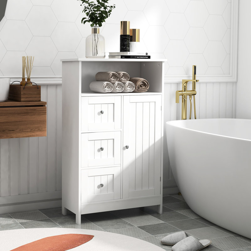 3 armoires 1 porte en blanc - un choix judicieux pour le rangement dans la salle de bain avec 3 tiroirs et 1 porte au look moderne