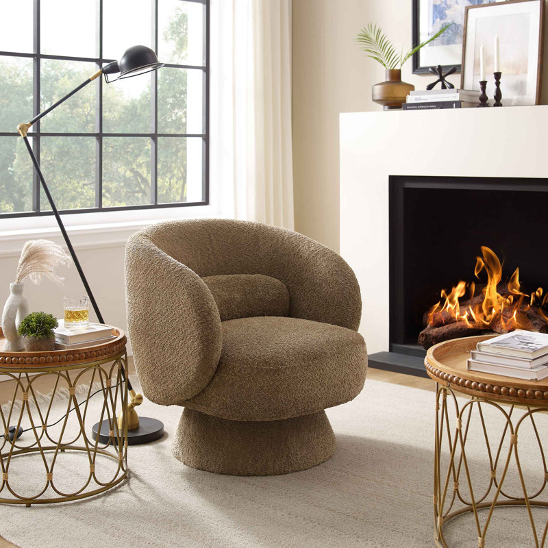 Saboor 78Cm Wide Swivel Barrel Chair, Nut Brown Boucle