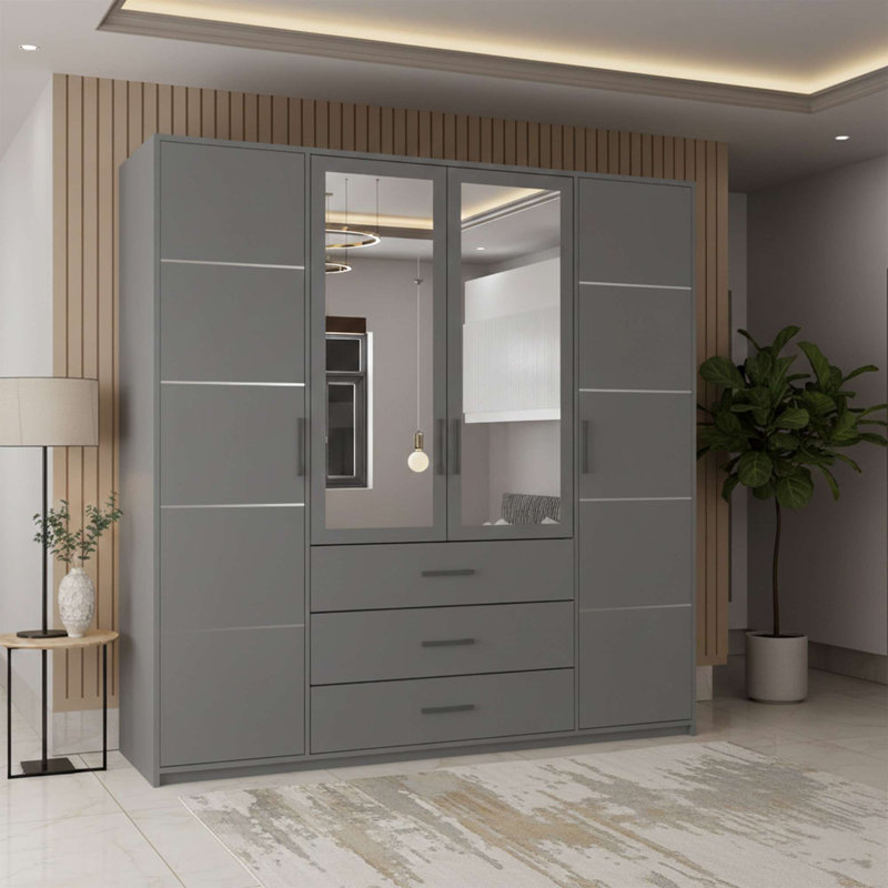 4 Door Manufactured Wood Wardrobe, Grey