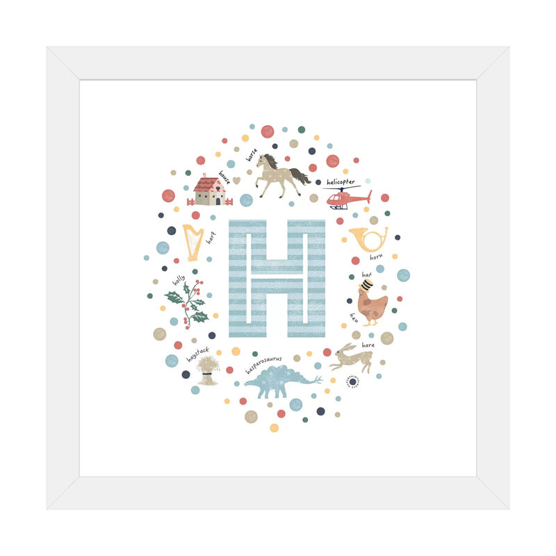 Lettre illustrée H bleue - impression, Blanc, H 16 po x l 16 po x p 1 po, Papier encadré blanc