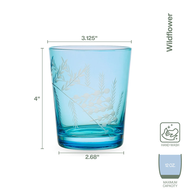 Fitz and Floyd Wildflower 12-oz Double Old Fashioned Glasses 4-Piece Set - Blue