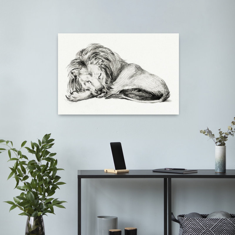 Lion couché, rétro, rétro, art mural, H 24 po x l 16 po