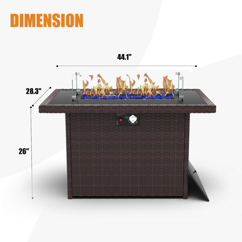 Alturas 44" Propane Gas Outdoor Fire Table with Glass Wind Guard, Brown