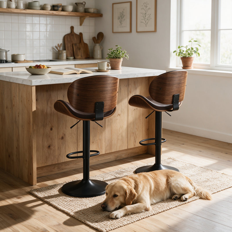 Modern Adjustable Swivel Barstools, Brown