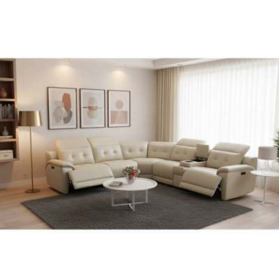 Power Reclining Leather Corner Recliner Sofa with Bluetooth Aduio & Storage & Wirless Charging & Cup Holders