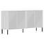 Console moderne blanche avec portes à pousser, 59,1 po x 29,5 po x 14,2 po | 100% panneau de particules enduit de mélamine, pieds en métal, fixation murale, tablettes multiples | Conception géométrique élégante pour la maison et le bureau-557594901