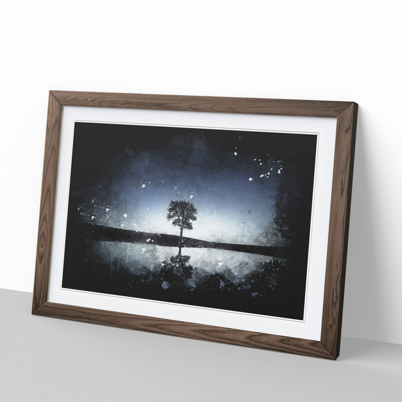 Tree at Dusk Vol.2 - Picture Frame Graphic Art, 65cm H x 90cm W x 2cm D, Walnut