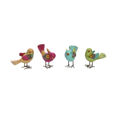  Small Resin Multi Colored Floral Bird Set of Home Decorations Set of 4 Spring