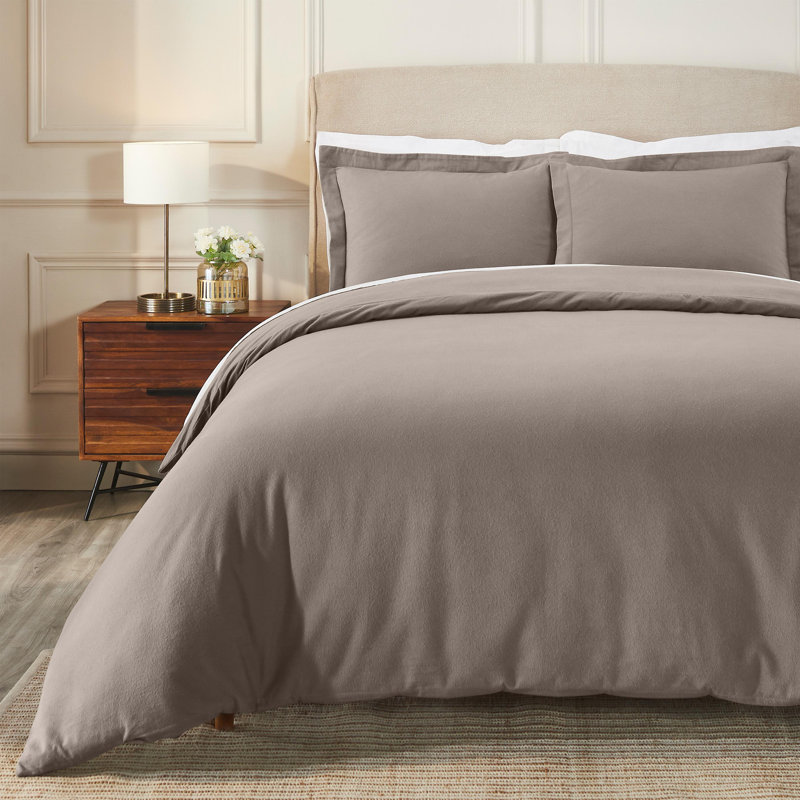 Superior Flannel Cotton Modern Classic Fuzzy Duvet Cover Set With Pillow Shams, Full / Queen Duvet + 2 Shams, Gray