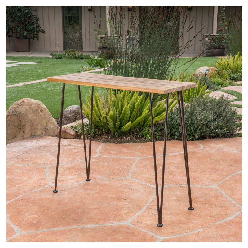 INDUSTRIAL WOOD AND METAL BAR TABLE