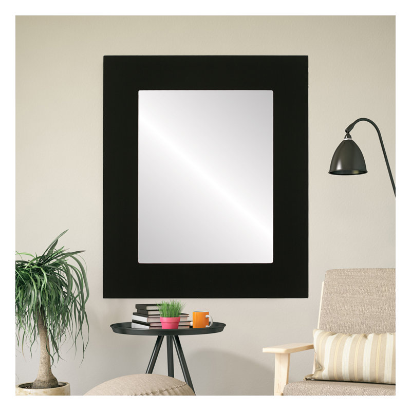 Royster Wood Flat Wall Mirror, 41" H x 29" W, Matte Black
