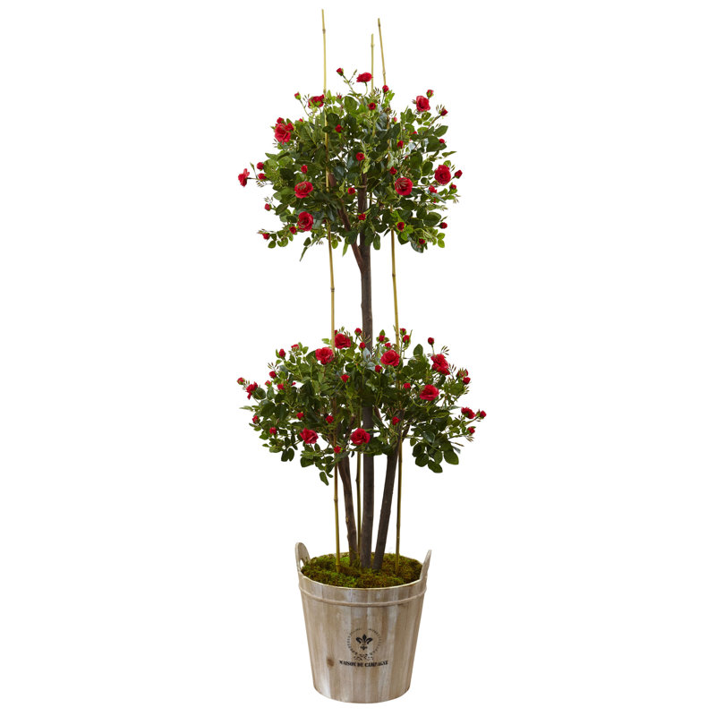 66'' Faux Flowering Tree in Wood Planter