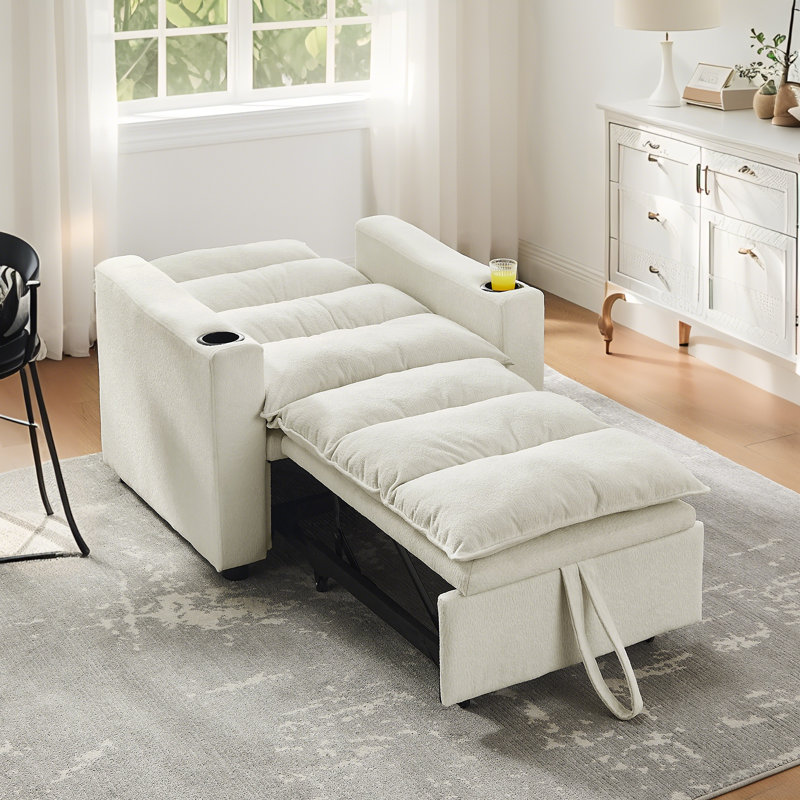 Convertible Sofa Bed, 3-In-1 Multi-Functional Velvet Sleeper Couch Pull-Out Bed, 47'' Loveseat Chaise Lounge With Adjustable Backrest