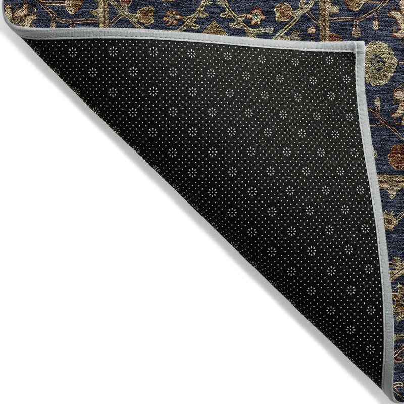 Tapis extérieur lavable floral 9 pi x 12 pi bleu marine, brun et rouge