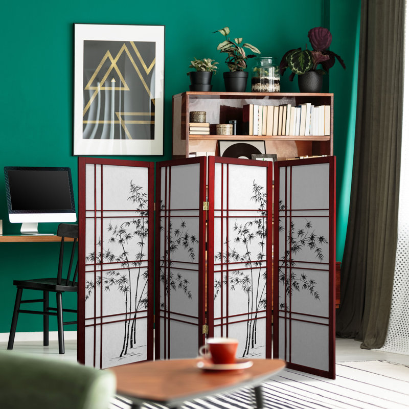 Paravent en bambou Keitez, 4 panneaux, Bois de rose