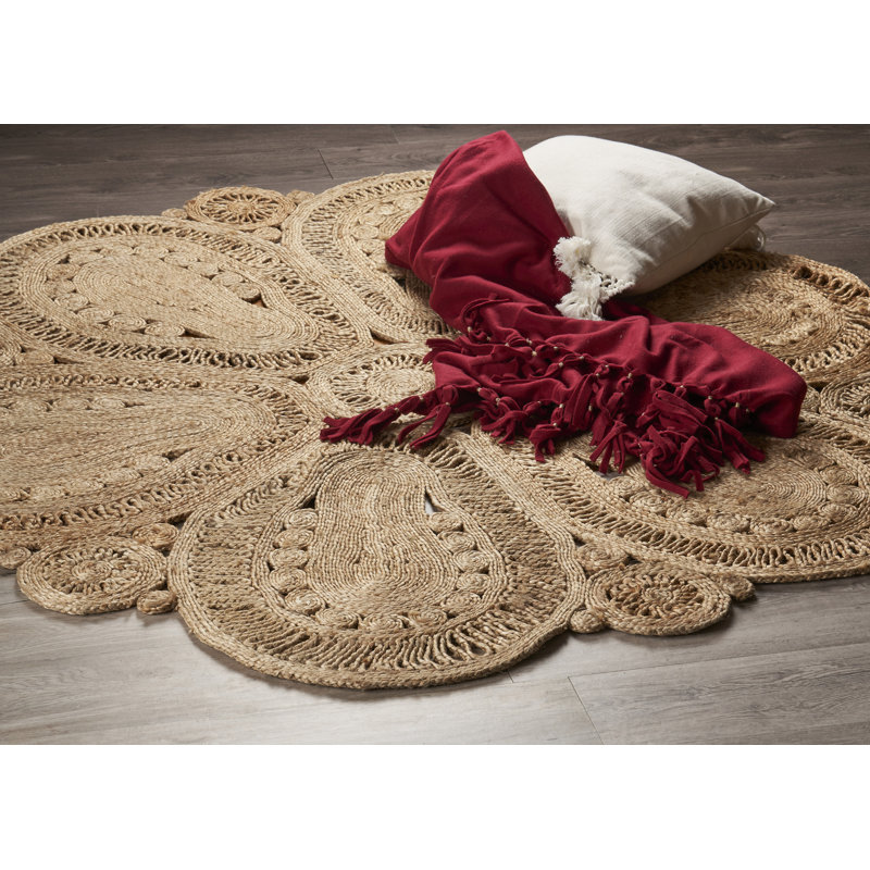 Farmhouse Solid Hand-Braided Jute Indoor Round Area Rug, Brown, 4' x 4', Round 4'