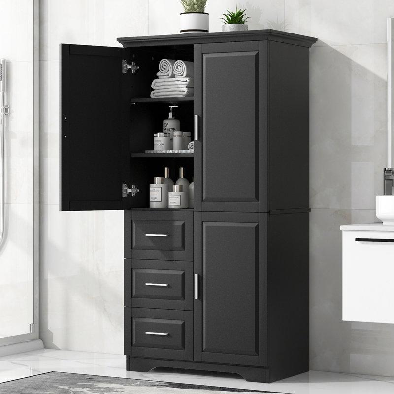 Armoire de rangement haute et large avec portes pour salle de bain / bureau, Noir