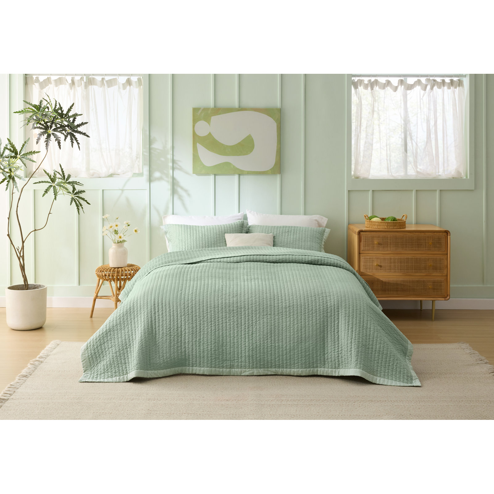 Bedsure Quilts - Soft Lightweight Quilted Bedspread Coverlet with Contrast Stitching, Windward Blue, Twin Quilt + 1 Sham
