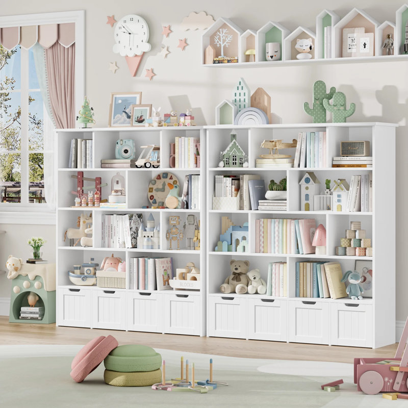 Kirklyn 6-Tier Bookshelf and Toy Organizer, White, (5 Shelves) 57.5"H x 49.4"W x 13"D