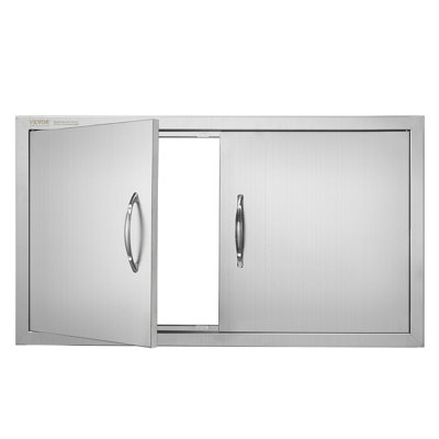 Porte d'accès pour barbecue, porte de cuisine extérieure double de 34 po x 19 po, porte encastrée en acier inoxydable, porte murale verticale avec poignées, pour îlot de barbecue, station de cuisson, armoire extérieure