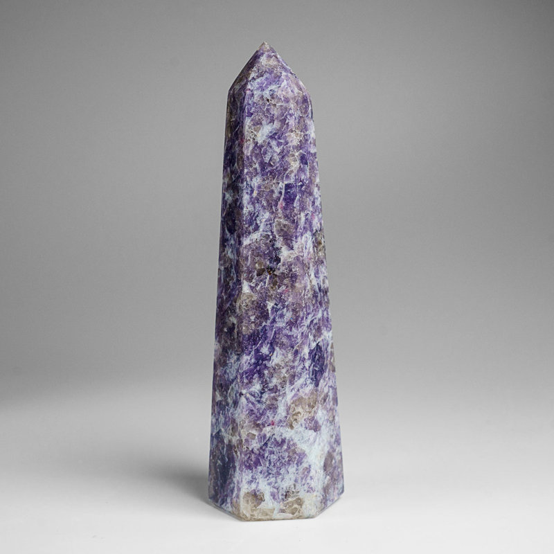 Genuine Polished Lepidolite Point from Madagascar (1.6 Lbs), Purple/White/Brown, 6.75" H x 1.75" W x 1.5" D