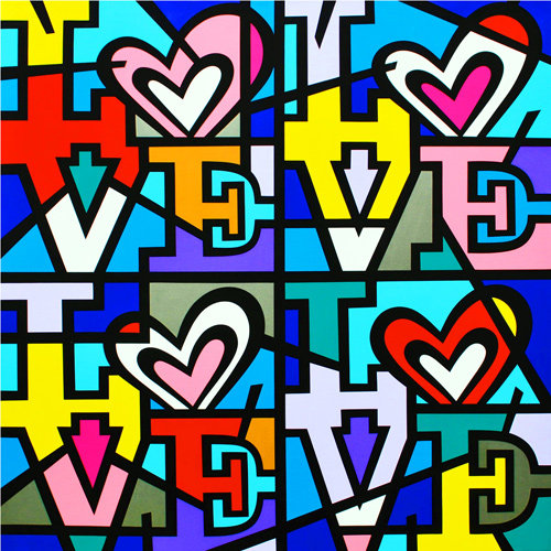 Quatre amours, estampe numérique limitée sur toile, JoZZZ, 30 x 30 signée, non tendue