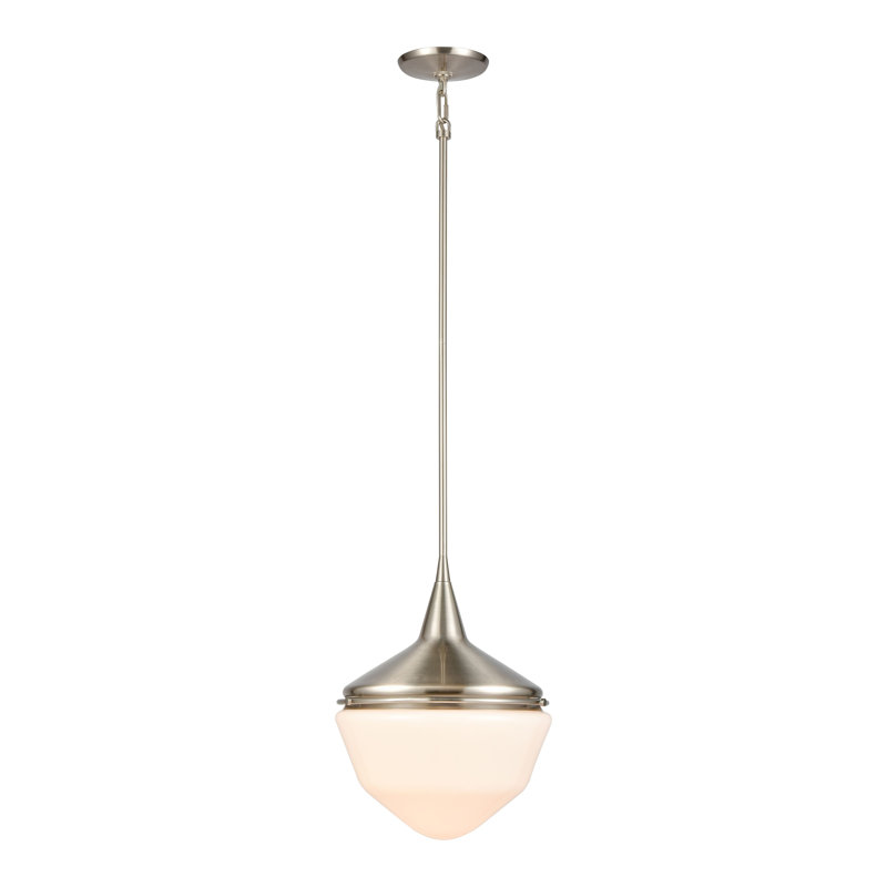 Mini-luminaire suspendu 1 lumière Mid-Century School 12 po - nickel satiné, H 16 po x l 12 po x P 12 po, Nickel