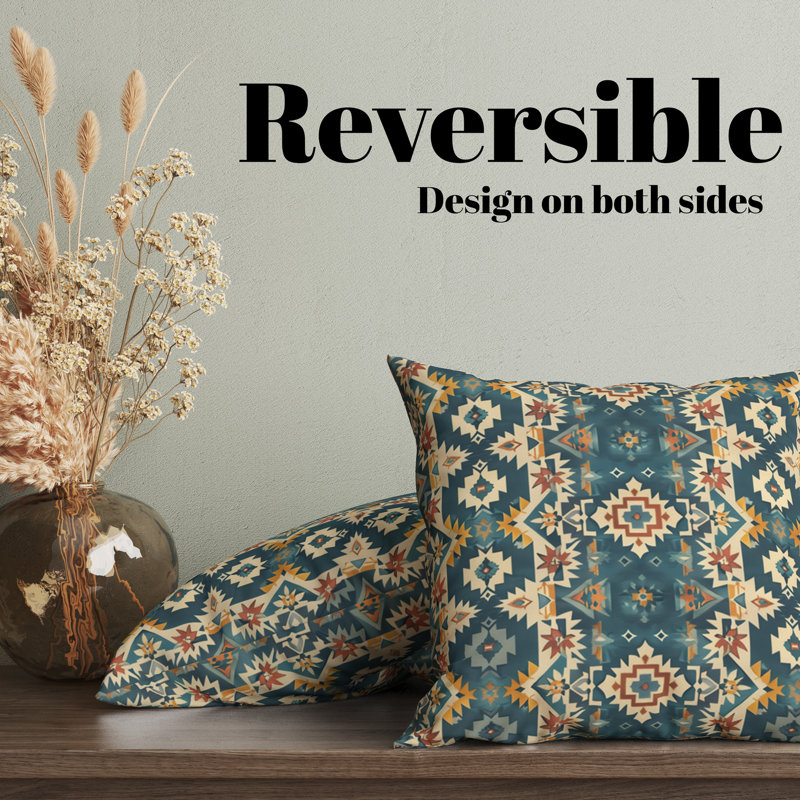 Eastern Elegance Geometric Reversible Pillow Cover, 22"H x 22"W